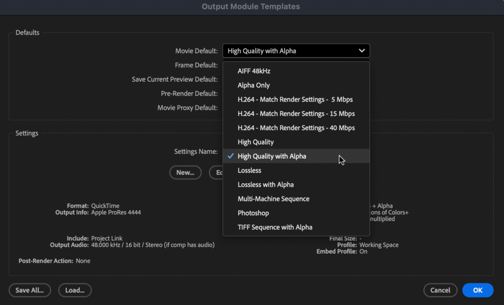 Setting the Output in After Effects